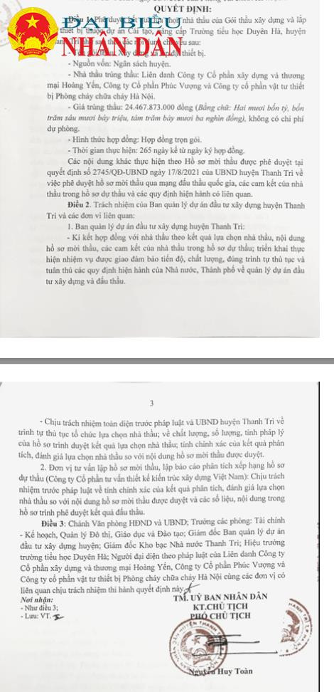Nhiều gói thầu đầu tư công do Ban QLDA ĐTXD huyện Thanh Trì làm chủ đầu tư có tỷ lệ tiết kiệm ngân sách 