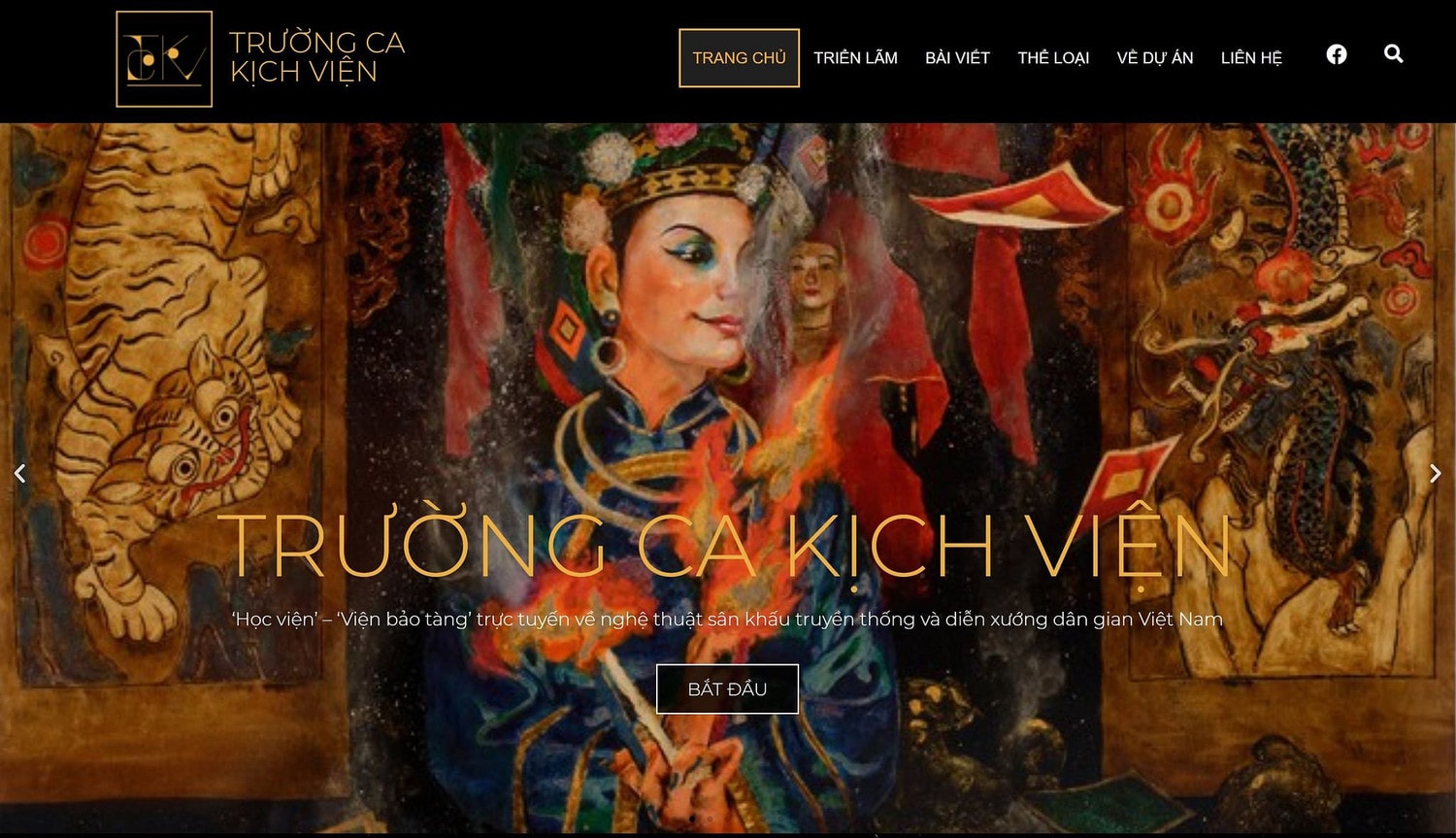 Giao diện website lưu trữ, giới thiệu văn hóa truyền thống của Trường Ca Kịch Viện