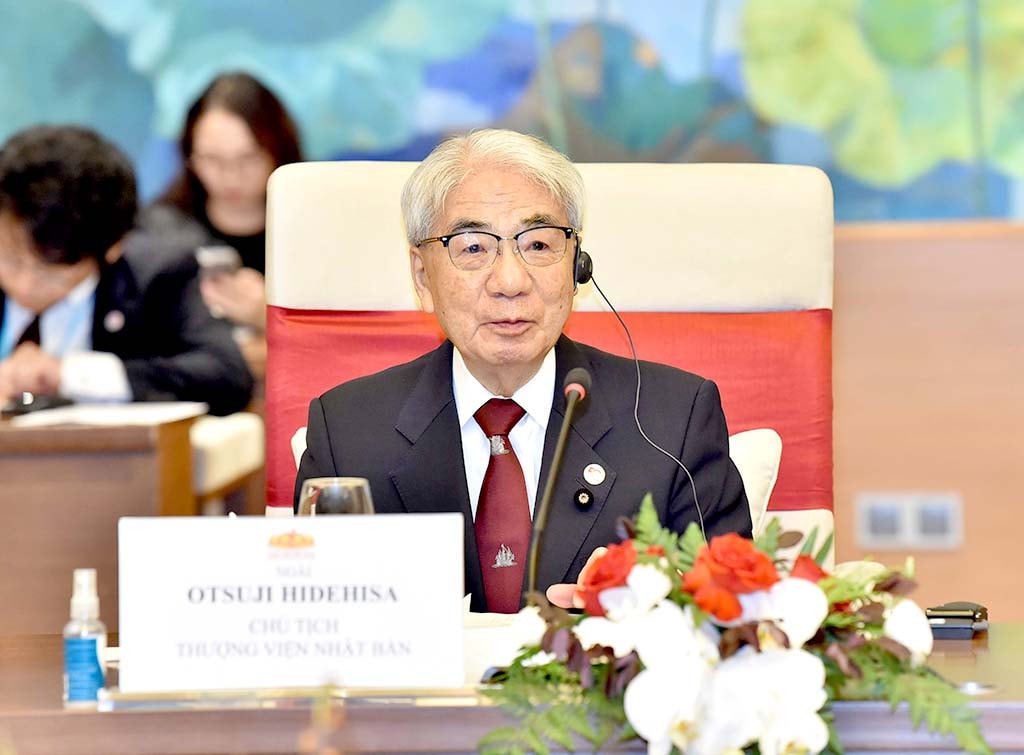 Chủ tịch Thượng viện Nhật Bản Otsuji Hidehisa phát biểu. Ảnh: Lâm Hiển Chủ tịch Quốc hội Vương Đình Huệ đón, hội đàm với Chủ tịch Thượng viện Nhật Bản Otsuji Hidehisa -0