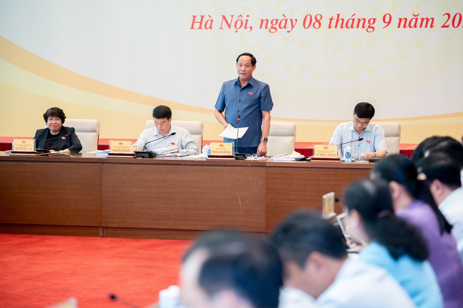 Phó Chủ tịch Quốc hội Trần Quang Phương phát biểu tại cuộc làm việc - Ảnh H.Ngọc