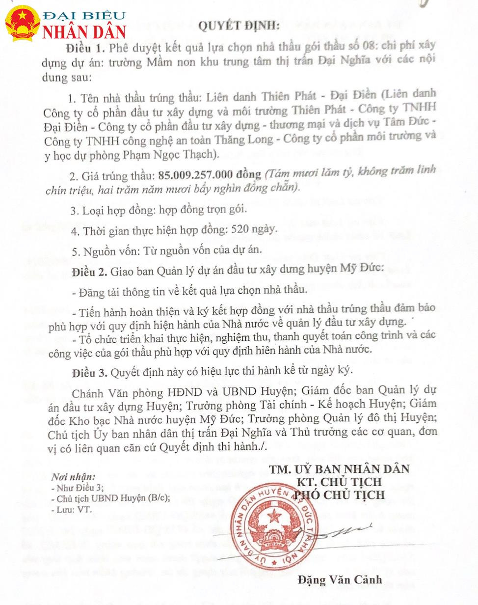 Huyện Mỹ Đức: Công ty CP Đầu tư Xây dựng và Môi trường Thiên Phát trúng nhiều gói thầu đầu tư công có tỷ lệ tiết kiệm cho ngân sách 