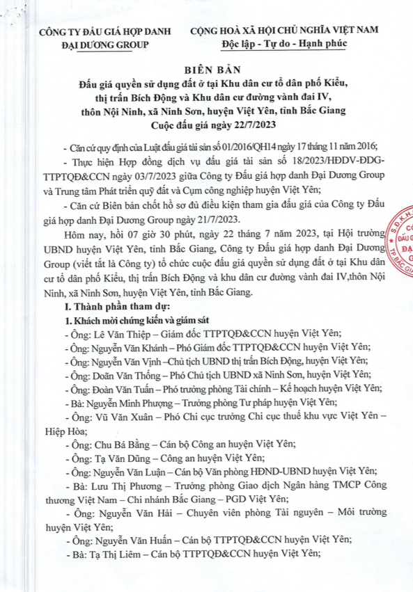 Bắc Giang: Công ty đấu giá hợp danh Đại Dương Group luôn tuân thủ quy định pháp luật trong thực hiện đấu giá đất -0