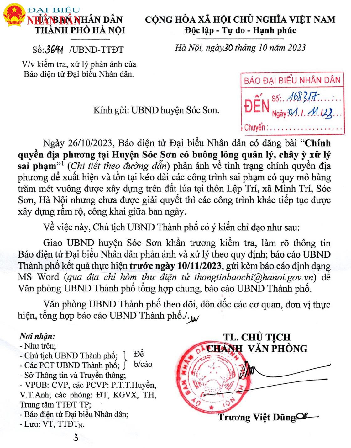 Chủ tịch UBND thành phố Hà Nội chỉ đạo huyện Sóc Sơn kiểm tra, xử lý nghiêm sai phạm Báo Đại biểu Nhân dân phản ánh -0