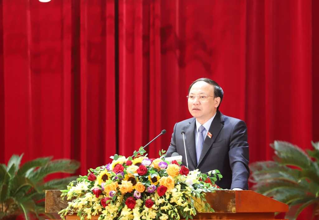 Ủy viên Trung ương Đảng, Bí thư Tỉnh ủy, Chủ tịch HĐND tỉnh Nguyễn Xuân Ký phát biểu bế mạc kỳ họp - ảnh: Q.M.G