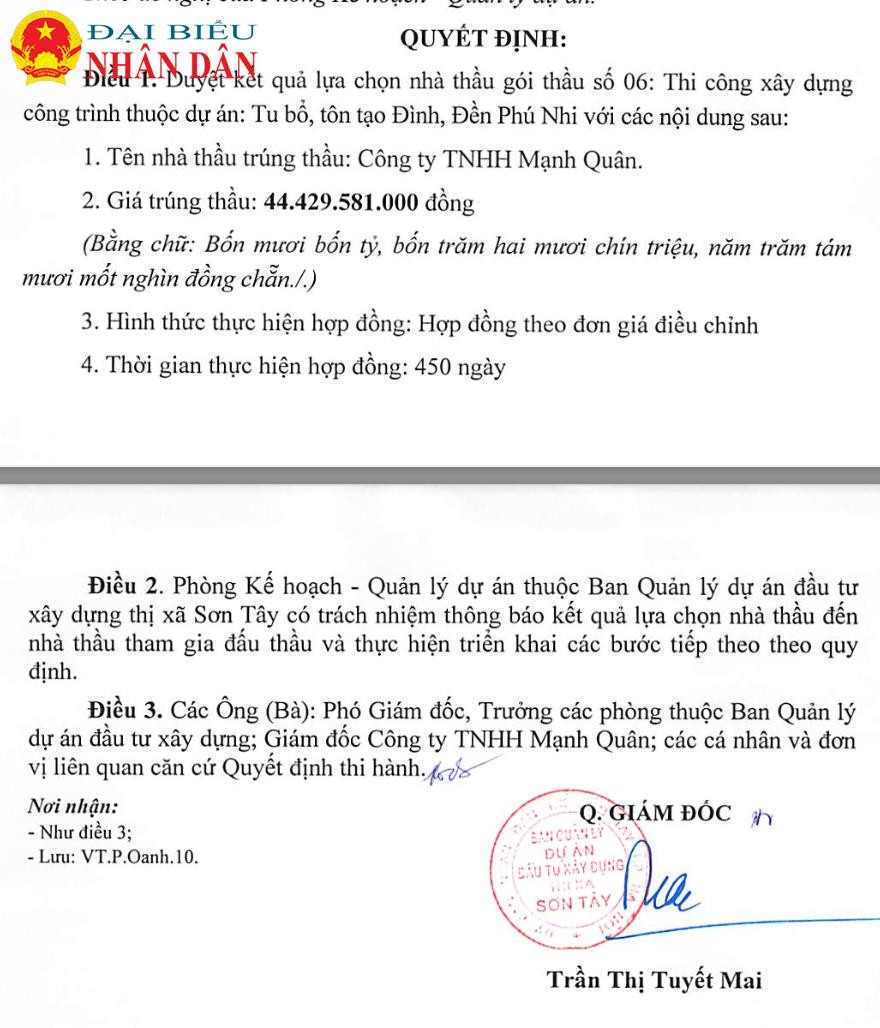 Hàng loạt các gói thầu đầu tư công do ban QLDA ĐTXD thị xã Sơn Tây làm chủ đầu tư có tỷ lệ tiết kiệm ngân sách 