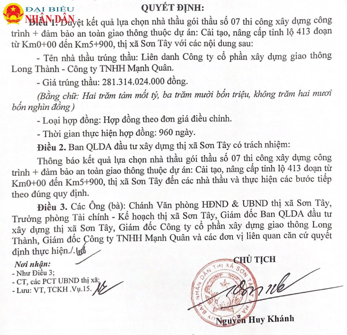 Hàng loạt các gói thầu đầu tư công do ban QLDA ĐTXD thị xã Sơn Tây làm chủ đầu tư có tỷ lệ tiết kiệm ngân sách 