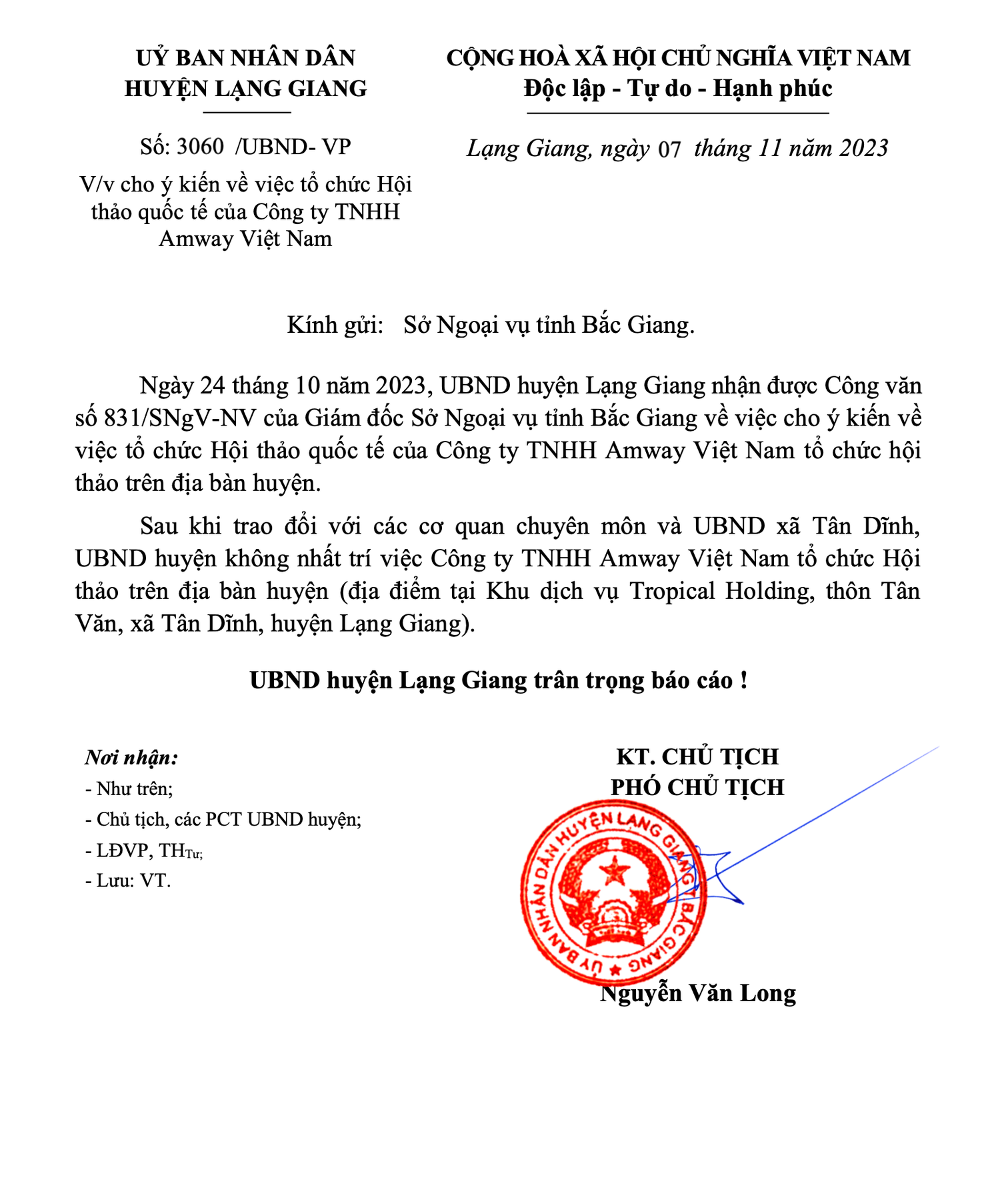 Tại sao Sở Ngoại vụ Bắc Giang nhất quyết đồng ý Công ty TNHH Amway Việt Nam tổ chức hội thảo bán hàng đa cấp? -0