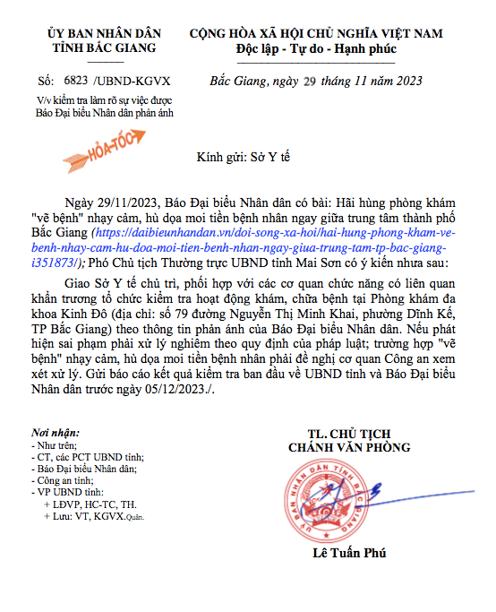 UBND tỉnh Bắc Giang chỉ đạo hỏa tốc, Sở Y tế ra quyết định kiểm tra đột xuất phòng khám 