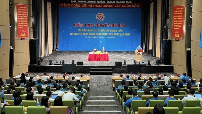 Quang cảnh diễn đàn chuyên đề số 2 “Đổi mới công tác tổ chức các phong trào thi đua yêu nước trong công nhân, viên chức, lao động - ẢNH N.CHAM
