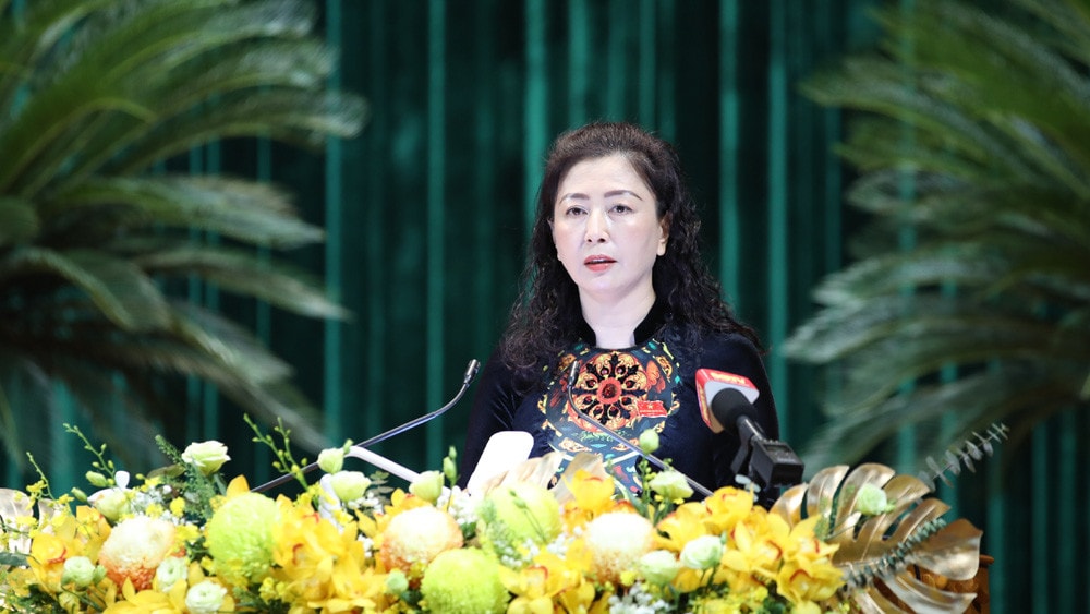 Phó Bí thư Thường trực Tỉnh ủy, Chủ tịch HĐND tỉnh Lê Thị Thu Hồng phát biểu khai mạc Kỳ họp