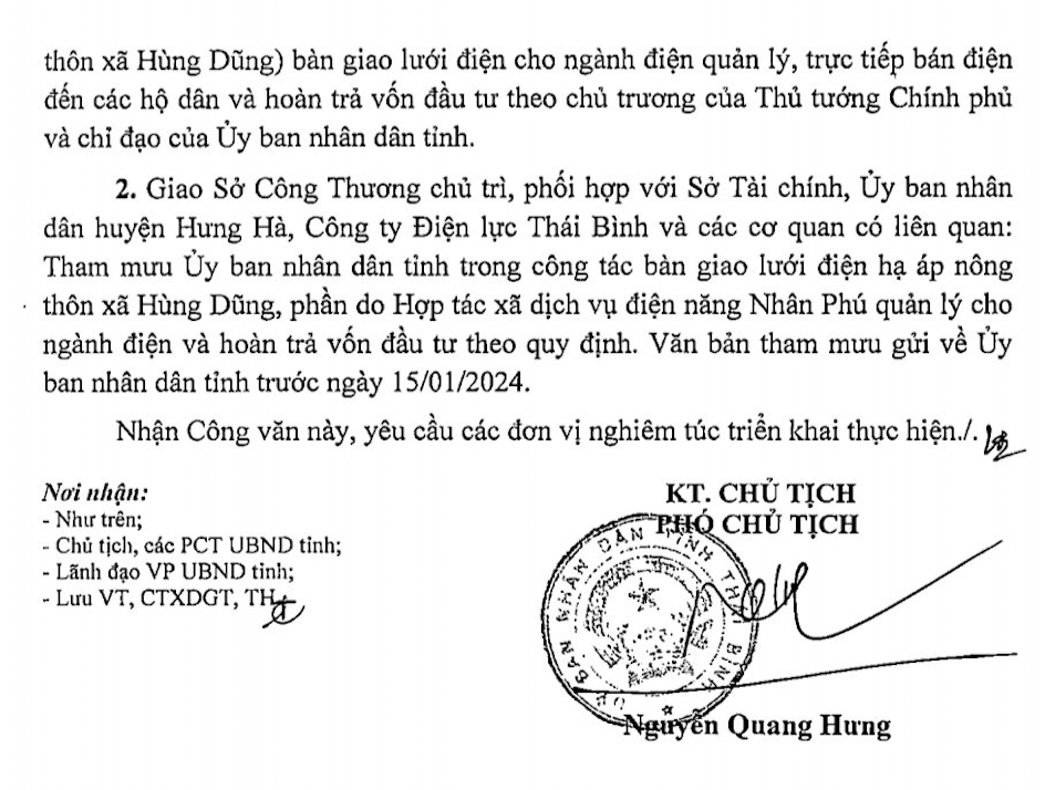 Hợp tác xã duy nhất chưa bàn giao lưới điện ở Thái Bình: Chủ tịch HĐND tỉnh Thái Bình đề nghị tập trung giải quyết -1