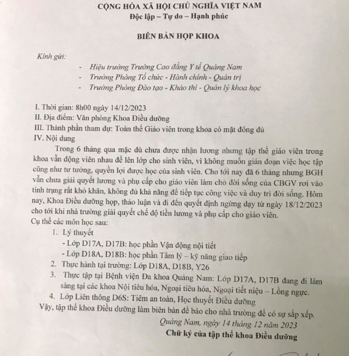 17 cán bộ, giảng viên một Trường Cao đẳng nghỉ việc tập thể vì nợ lương kéo dài -0