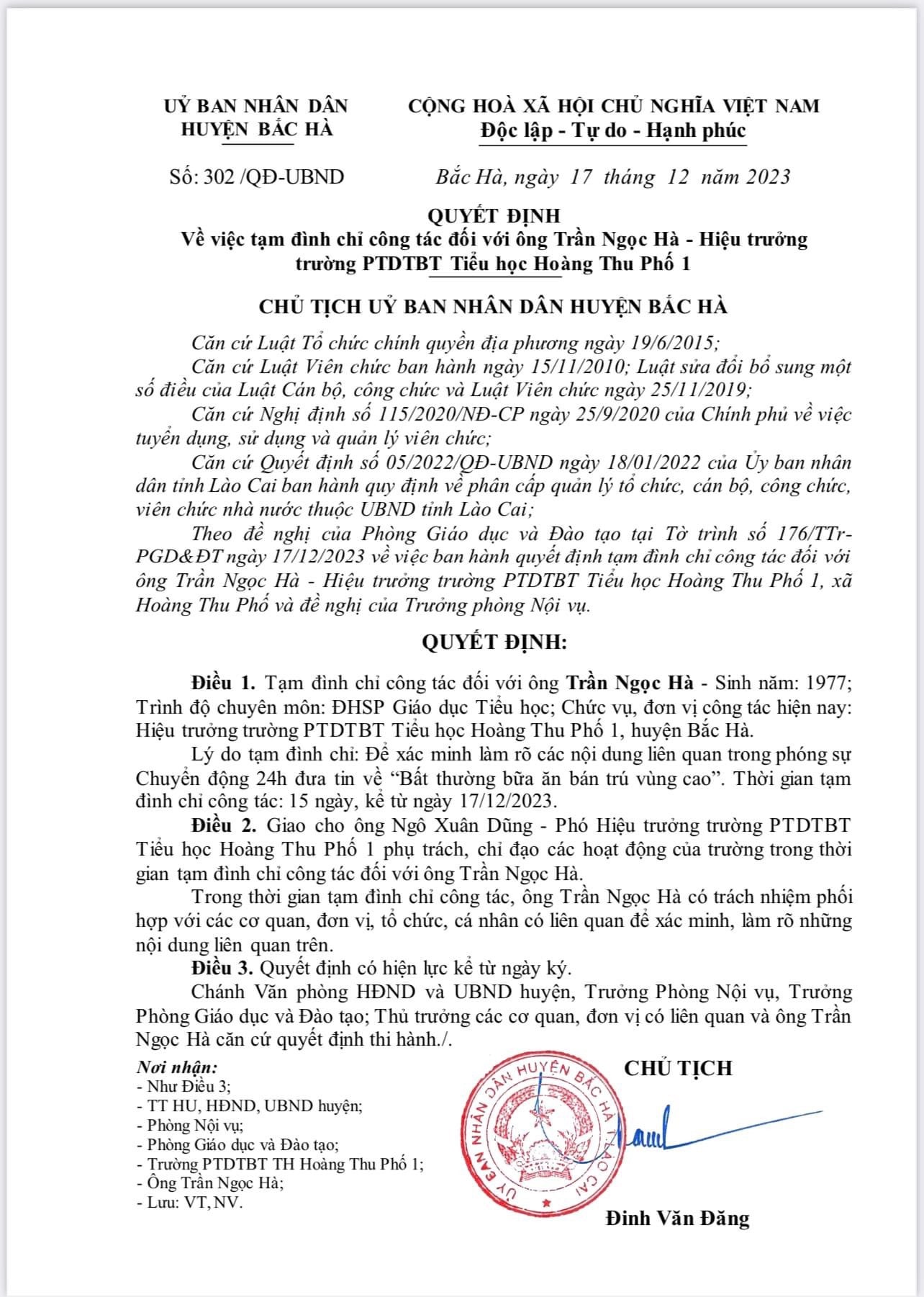 Lào Cai: Tạm đình chỉ hiệu trưởng về 
