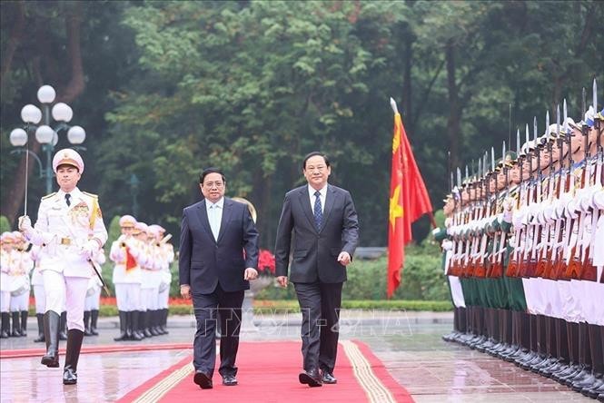 Thủ tướng Phạm Minh Chính chủ trì Lễ đón Thủ tướng Lào thăm chính thức Việt Nam -0