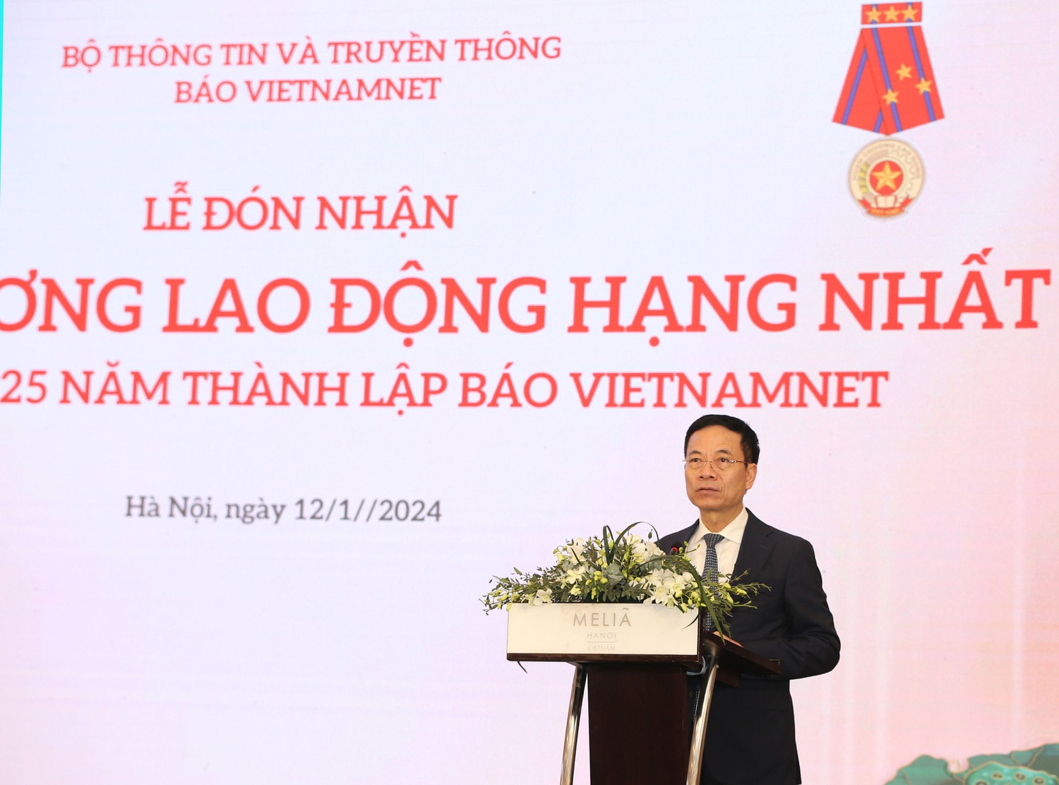 Bộ trưởng Bộ Thông tin và Truyền thông Nguyễn Mạnh Hùng phát biểu tại buổi lễ Báo VietNamNet Kỷ niệm 25 năm thành lập và đón nhận Huân chương Lao động hạng Nhất -0