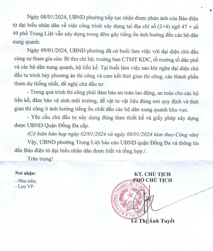 Công trình xây dựng gây ô nhiễm tiếng ồn, bị tố gây nứt nhà dân tại phường Trung Liệt (Hà Nội): Xử phạt vi phạm hành chính, cấm thi công sau 22h30 -0