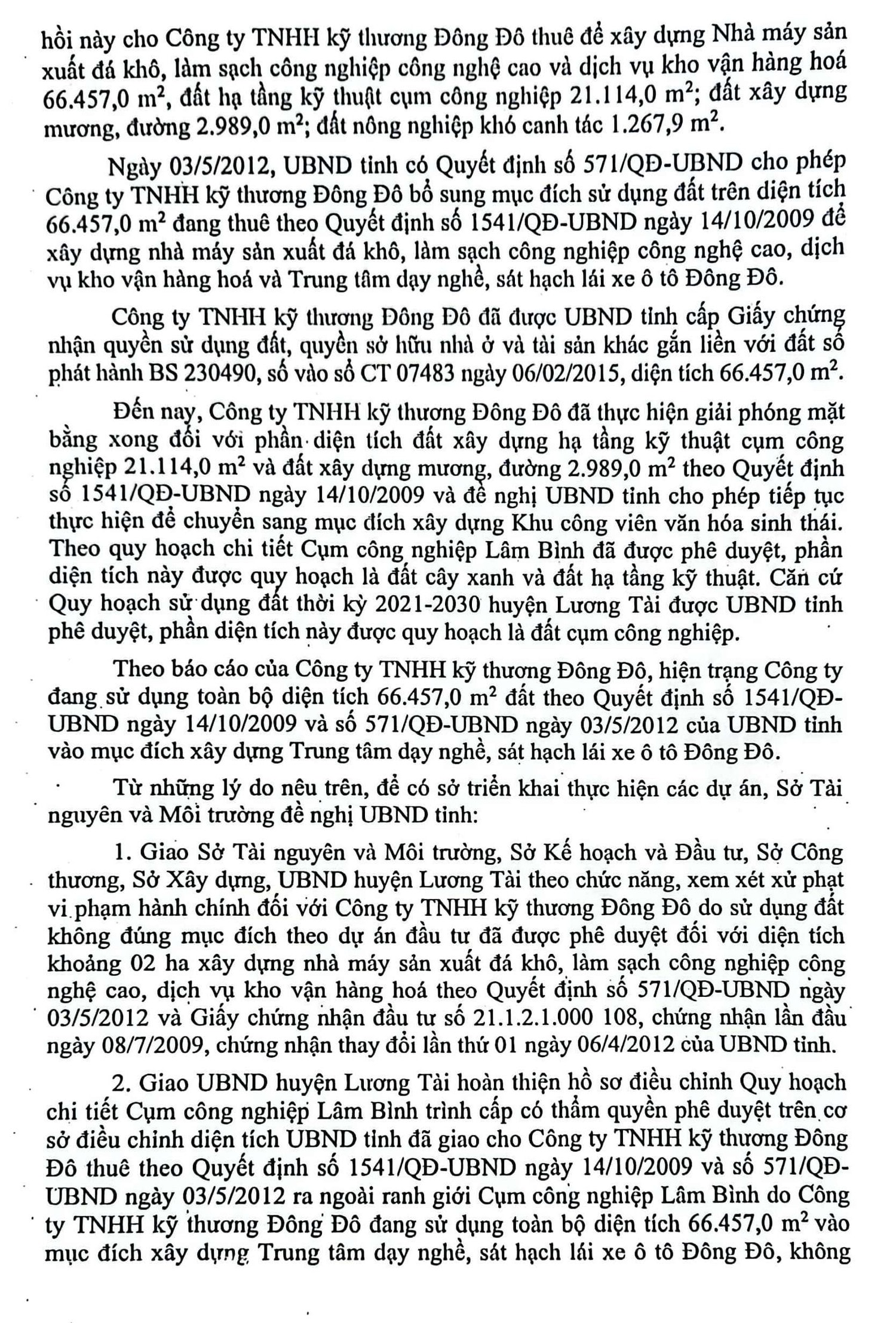 Chủ tịch tỉnh Bắc Ninh chỉ đạo giải quyết đơn thư của Công ty TNHH kỹ thương Đông Đô liên quan quy hoạch Cụm công nghiệp Lâm Bình -0