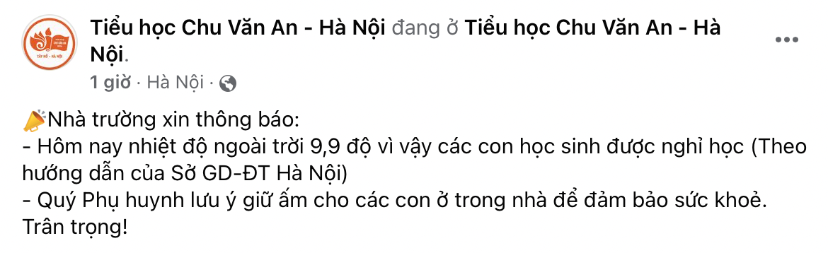 Hà Nội: Nhiệt độ xuống dưới 10 độ, nhiều trường tiểu học cho học sinh nghỉ học -0