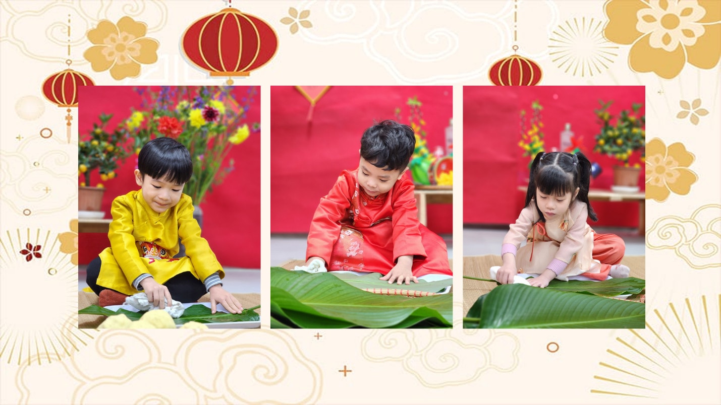 Trẻ mầm non được tự tay gói bánh chưng ngày Tết -2