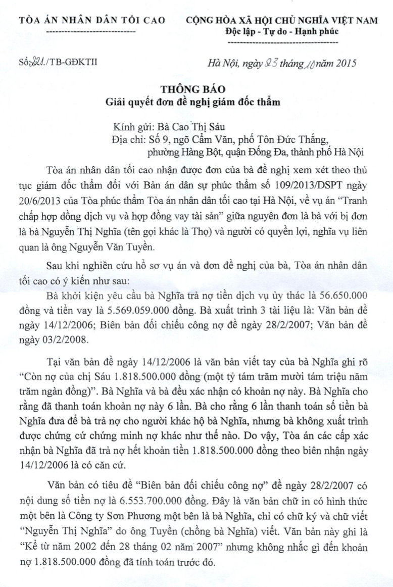 Toà án nhân dân tối cao trả lời đơn phản ánh của cử tri gửi Báo Đại biểu Nhân dân -0
