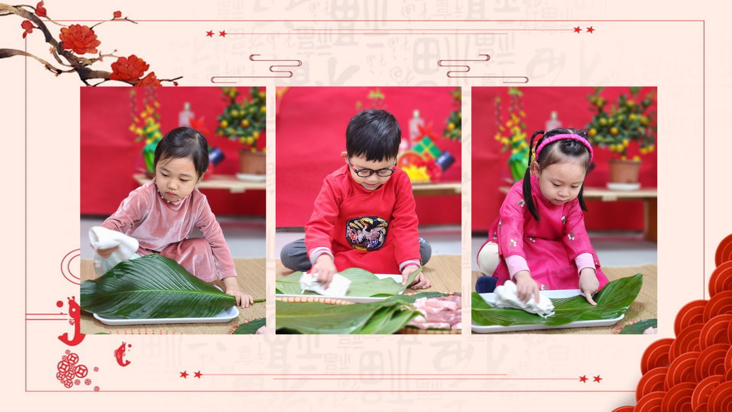 Trẻ mầm non được tự tay gói bánh chưng ngày Tết -1