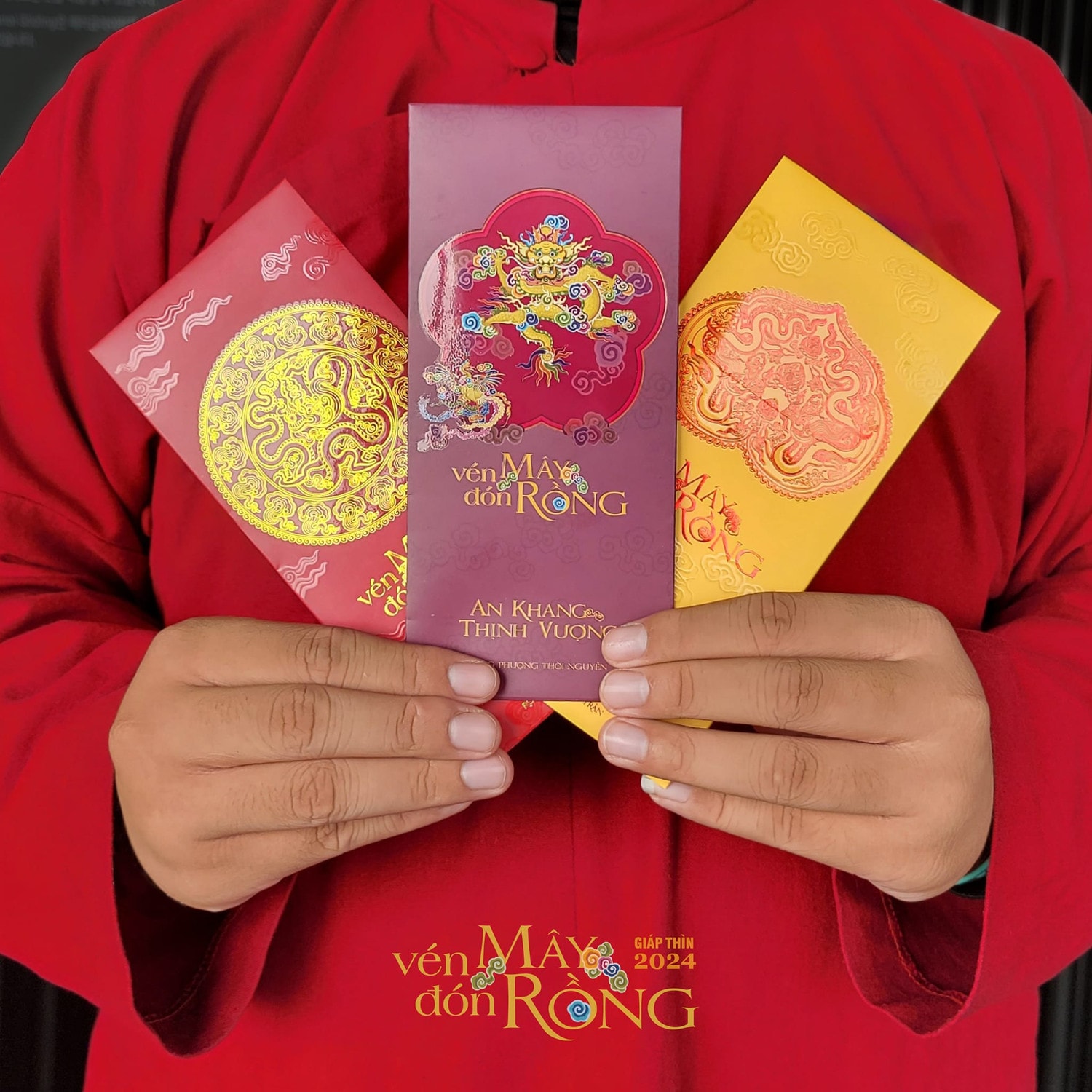 Bộ phong bao lì xì An - Phát - Đạt lấy cảm hứng từng hình tượng rồng triều đại Lý - Trần - Nguyễn