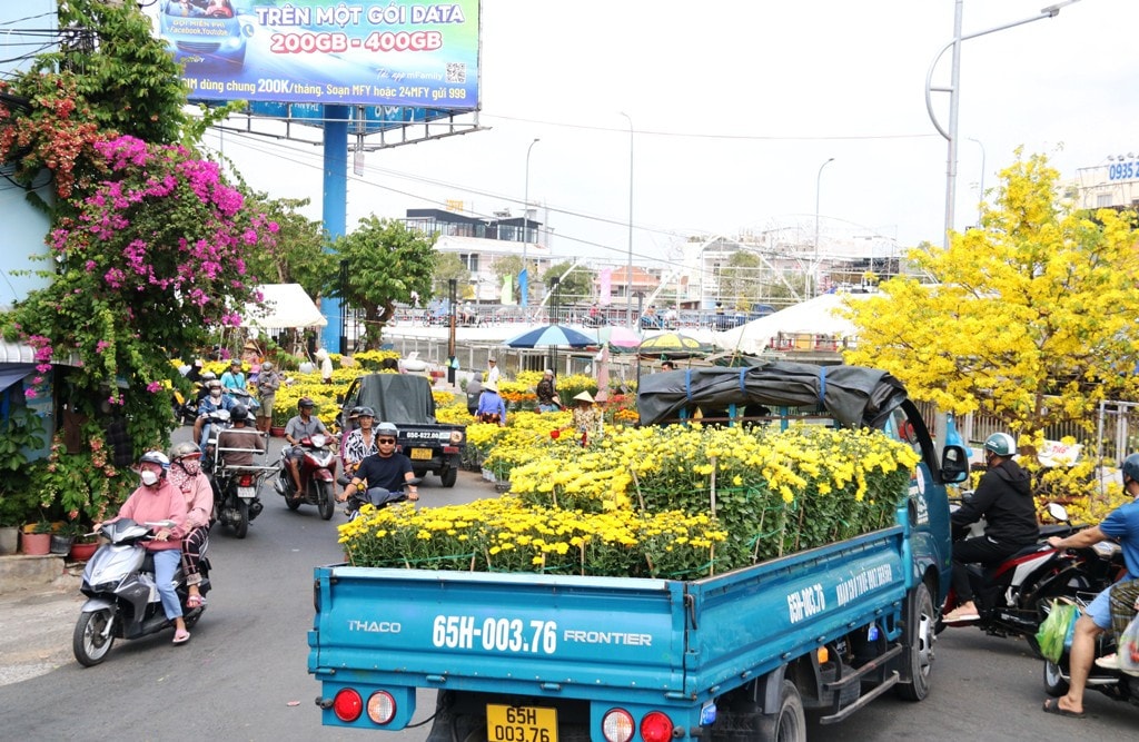 Tầm 11h, đường hoa, kiểng Hoàng Văn Thụ vẫn rộn ràng, tấp nập Tất bật chợ hoa kiểng ngày cuối năm trên đất Tây Đô