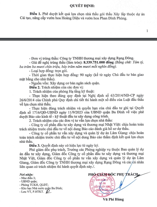 Quận Ba Đình: Công ty TNHH Thượng mại xây dựng Rạng Đông trúng liên tiếp các gói thầu cải tạo vườn hoa -0