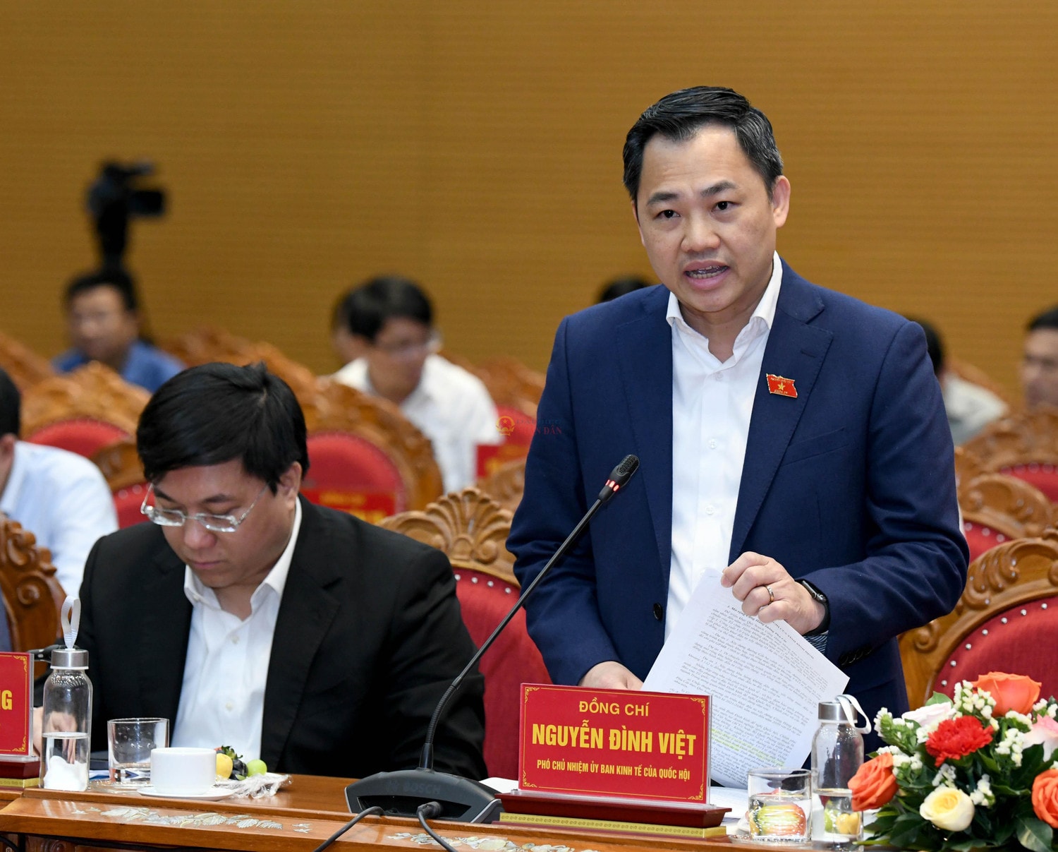 Phó Chủ nhiệm Ủy ban Kinh tế Nguyễn Đình Việt phát biểu. Ảnh: Lâm Hiển Chủ tịch Quốc hội Vương Đình Huệ làm việc với Ban Thường vụ Tỉnh ủy Bình Định -0