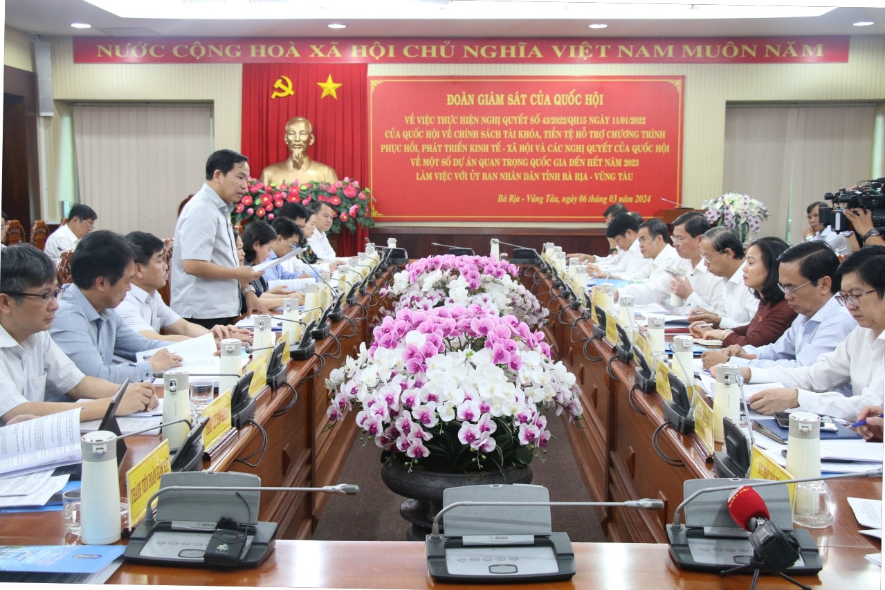 Đoàn giám sát của Quốc hội làm việc với UBND tỉnh Bà Rịa - Vũng Tàu về thực hiện Nghị quyết 43/2022/QH15