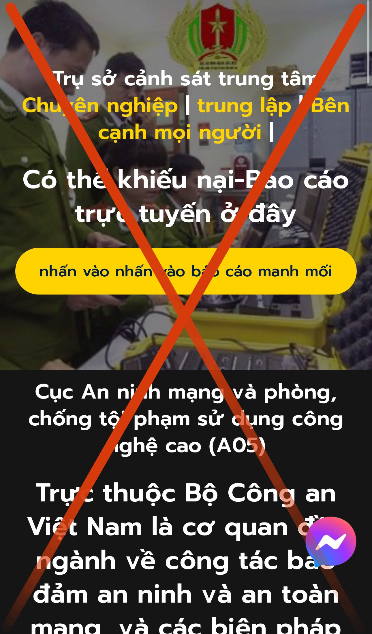 Xuất hiện website “trình báo công an online” giả danh Cục An ninh mạng và phòng, chống tội phạm công nghệ cao -0
