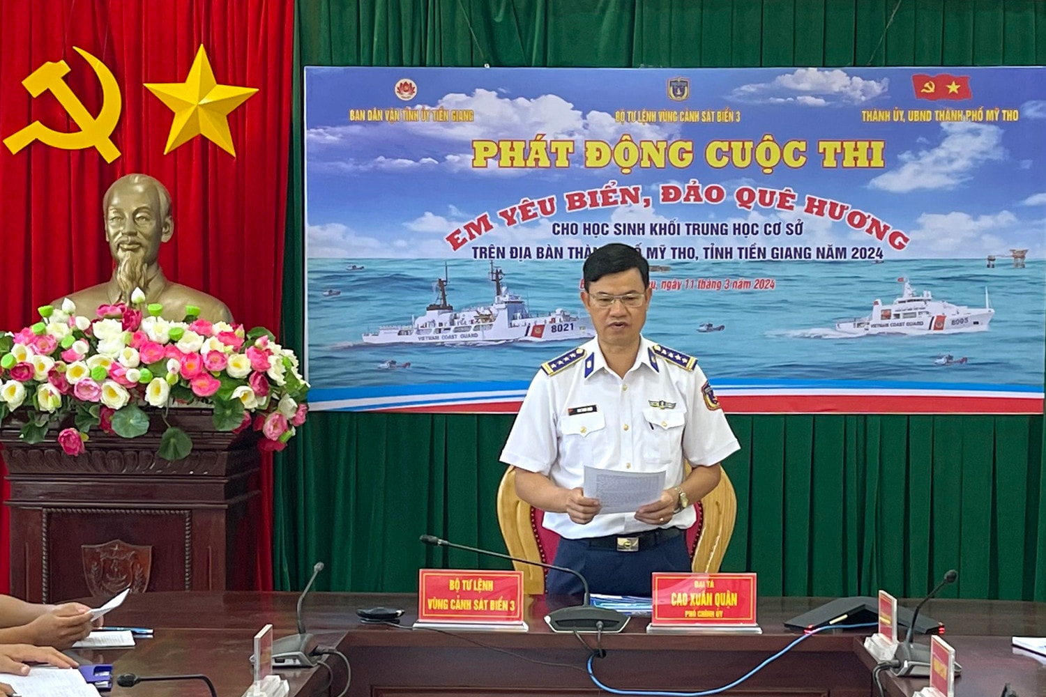 Đại tá Cao Xuân Quận, Phó Chính ủy Bộ Tư lệnh Vùng Cảnh sát biển 3 phát động cuộc thi “Em yêu biển, đảo quê hương”