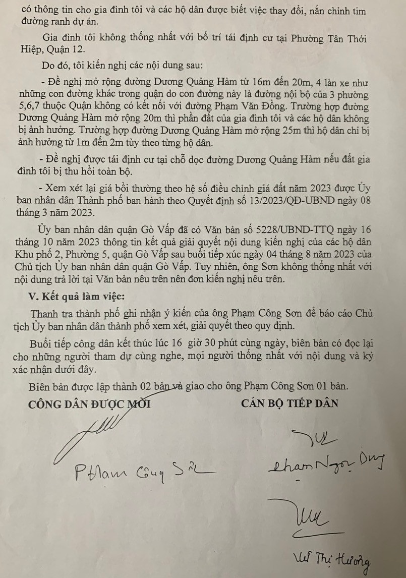 Ban Nội chính Thành uỷ TP. Hồ Chí Minh chuyển đơn đến Bí thư quận uỷ quận Gò Vấp đề nghị xem xét, giải quyết kiến nghị của tập thể người dân -1