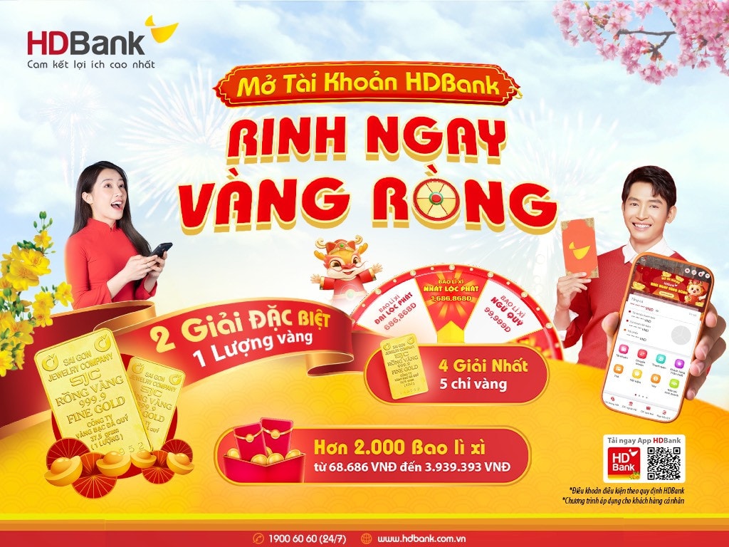 Mở tài khoản HDBank, hơn 100 khách hàng bất ngờ trúng vàng và hàng triệu đồng -0