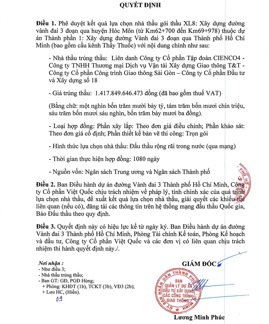 Gói thầu thành phần số 8 dự án thành phần 1 xây dựng đường vành đai 3 đoạn qua TP. Hồ Chí Minh giá trị 1.400 tỷ đồng nhưng chỉ có duy nhất liên danh phía Công ty Giao thông T&T dự thầu với tỷ lệ tiết kiệm chỉ 0,02%