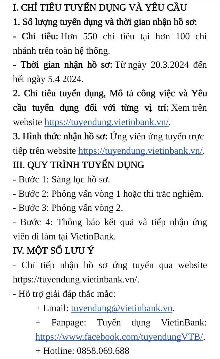 VietinBank tuyển dụng nhân sự với quy mô lớn -0