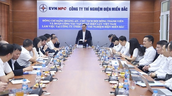 Đoàn công tác EVN làm việc với Công ty TNHH MTV Thí nghiệm điện miền Bắc. Ảnh: EVN