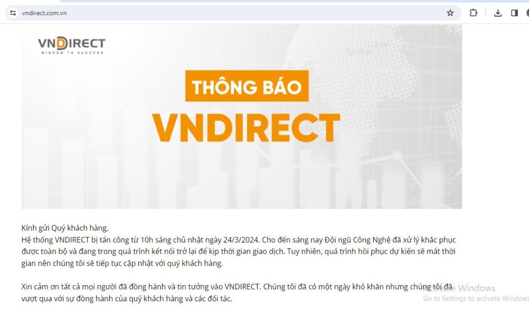 Hệ thống bị tê liệt, VNDirect khẳng định vẫn bảo đảm an toàn cho khách hàng -0