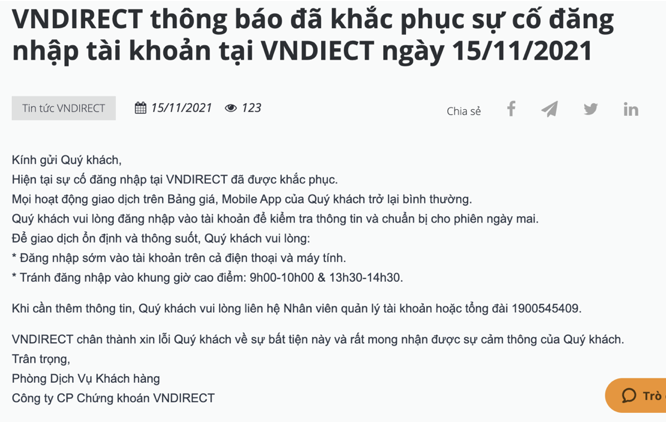 Trước khi bị sập hệ thống, Chứng khoán VNDIRECT từng nhiều lần gặp sự cố -0