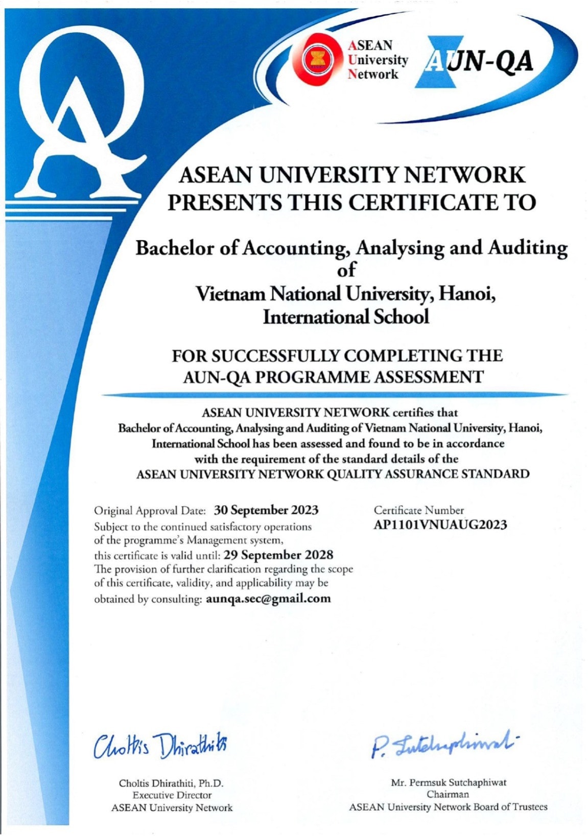 Trường Quốc tế có 2 chương trình đào tạo đạt chuẩn AUN-QA -0