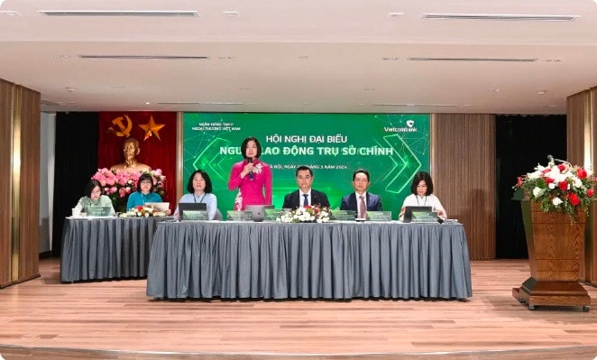 Hội nghị đại biểu người lao động Trụ sở chính Vietcombank năm 2024 thành công tốt đẹp. Ảnh: VCB