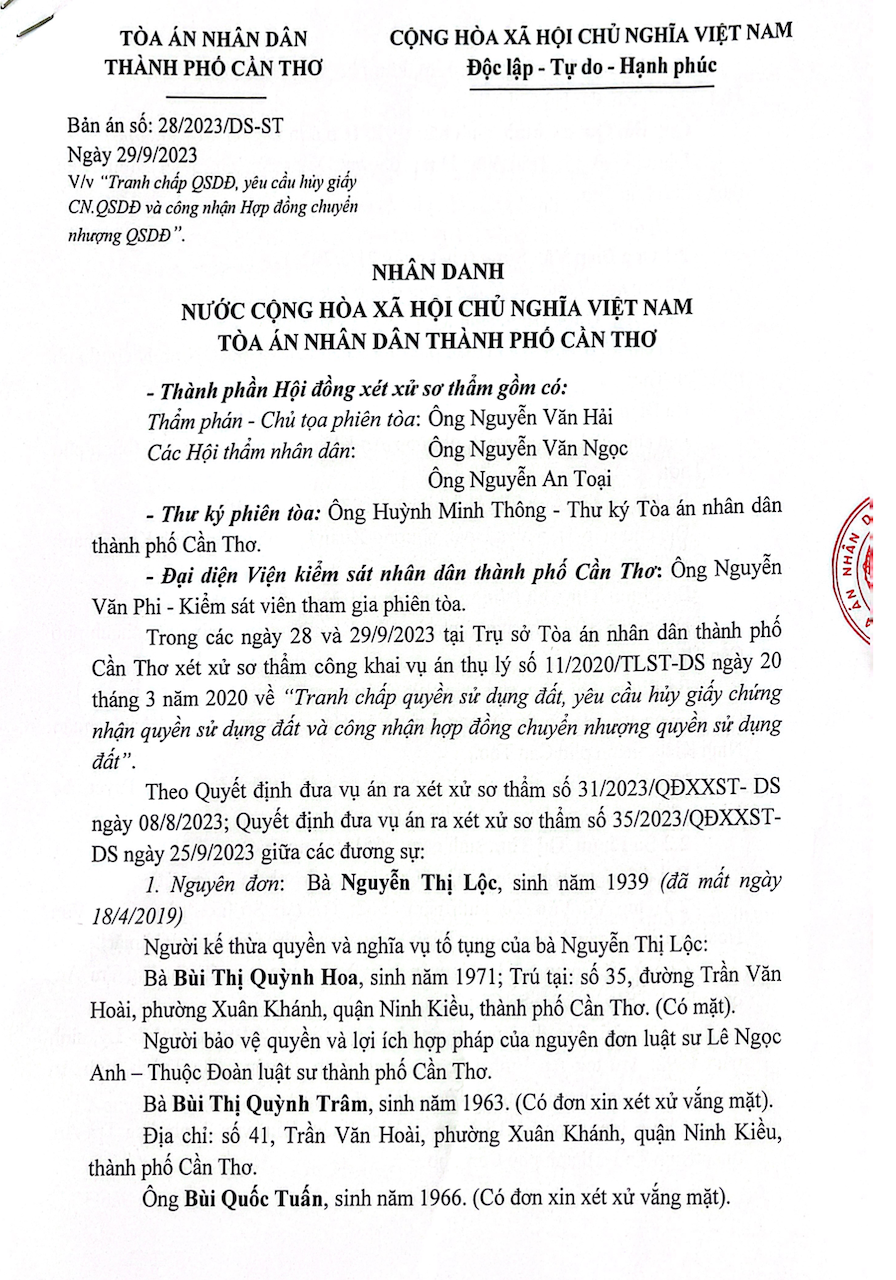 TAND TP Cần Thơ tuyên bản án nghiêm minh, bảo vệ quyền lợi chính đáng của người dân hàng chục năm đi đòi đất -0