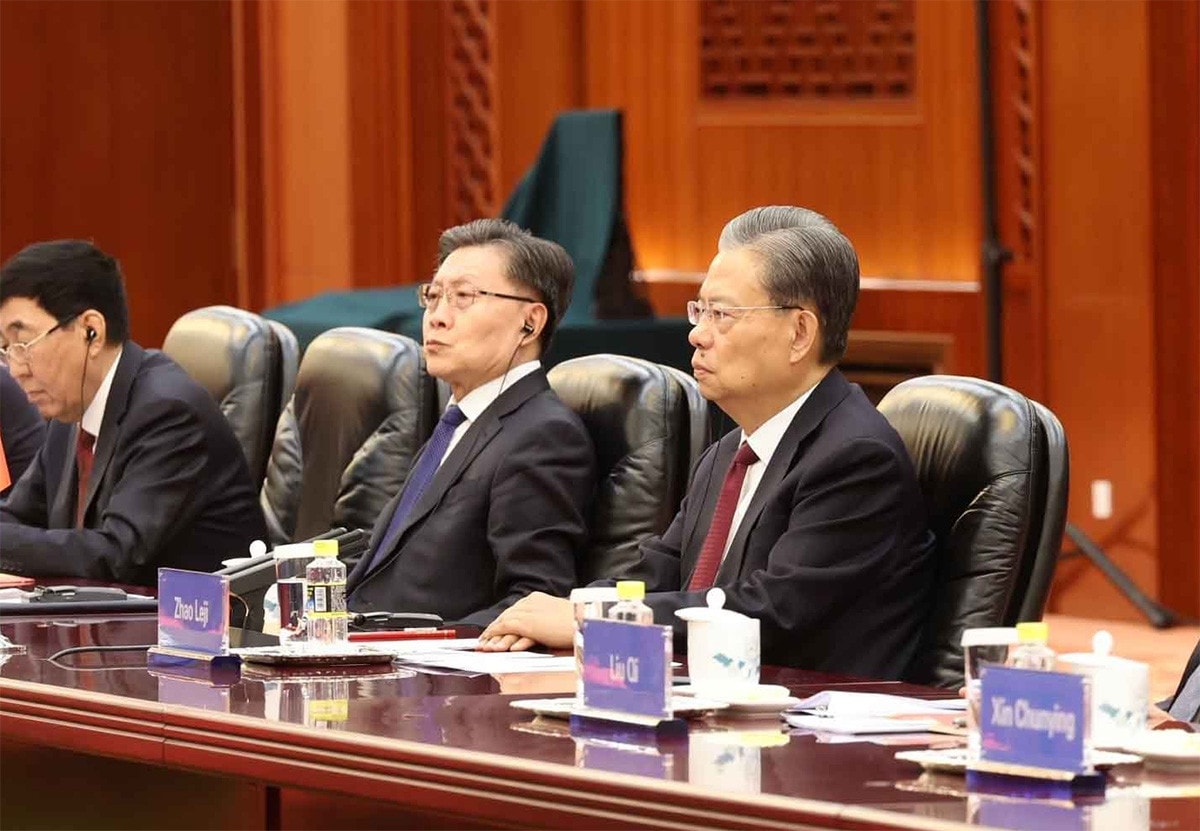 Chairman of the Standing Committee of Chinese NPC Zhao Leji speaks at the talks. Photo: Nhan Sang Top Vietnamese, Chinese legislators hold talks -0