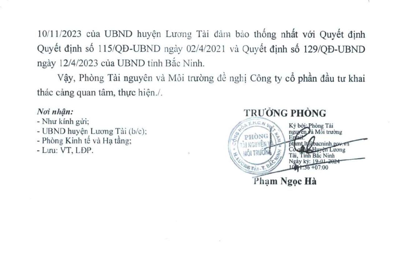 Chính thức huỷ bỏ quyết định của UBND huyện Lương Tài về việc phê duyệt Đồ án Điều chỉnh quy hoạch chi tiết CCN Lâm Bình -0