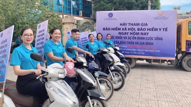 BHXH huyện Đồng Hỷ, tỉnh Thái Nguyên ra quân tuyên truyền lưu động chính sách BHXH, BHYT. Ảnh: BH
