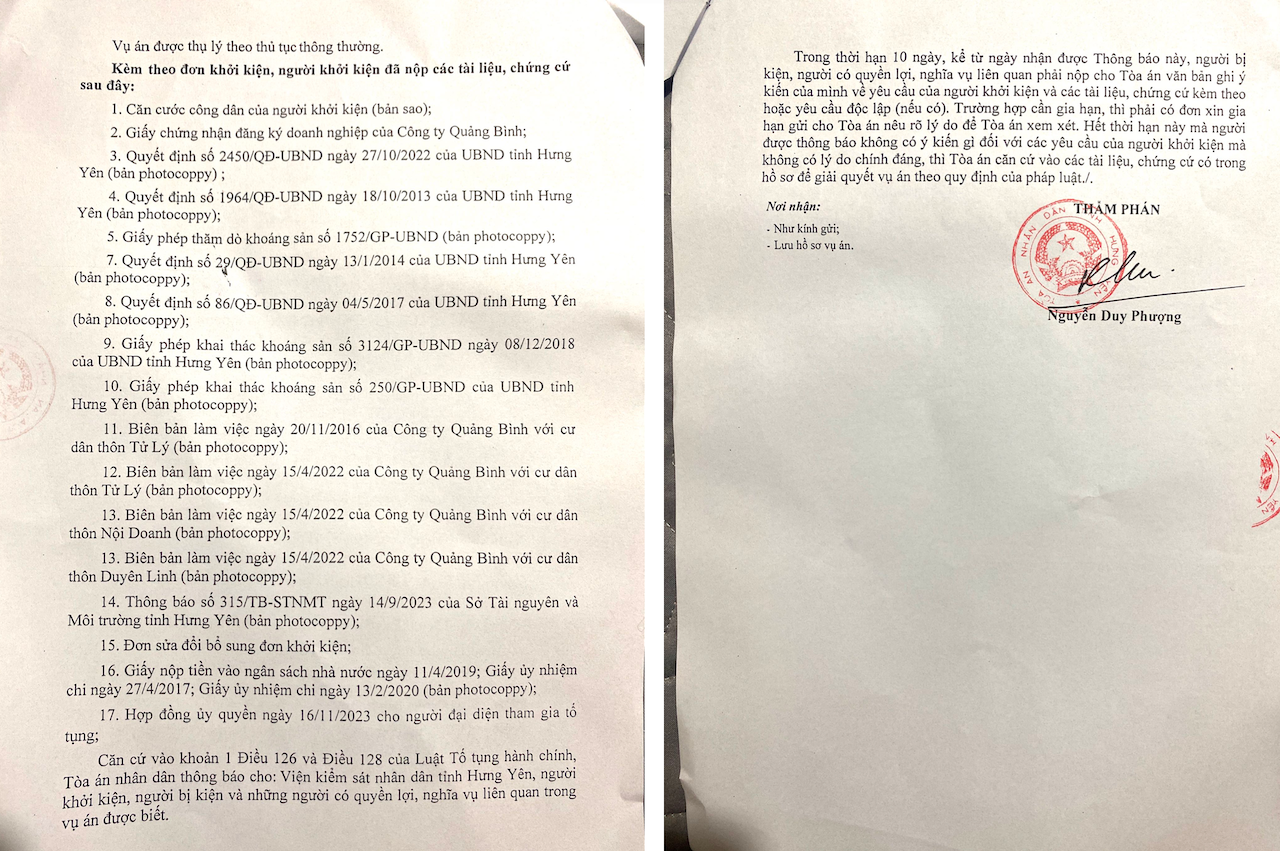 Chuẩn bị xét xử vụ doanh nghiệp khởi kiện UBND tỉnh Hương Yên -1