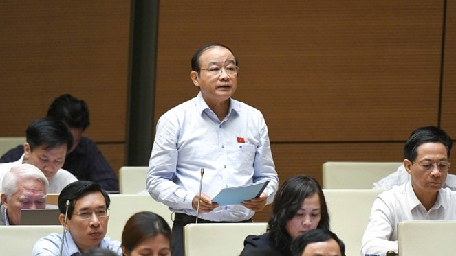 Phó trưởng đoàn chuyên trách Đoàn ĐBQH thành phố Hải Phòng Lã Thanh Tân phát biểu tại phiên thảo luận. Ảnh: Hồ Long