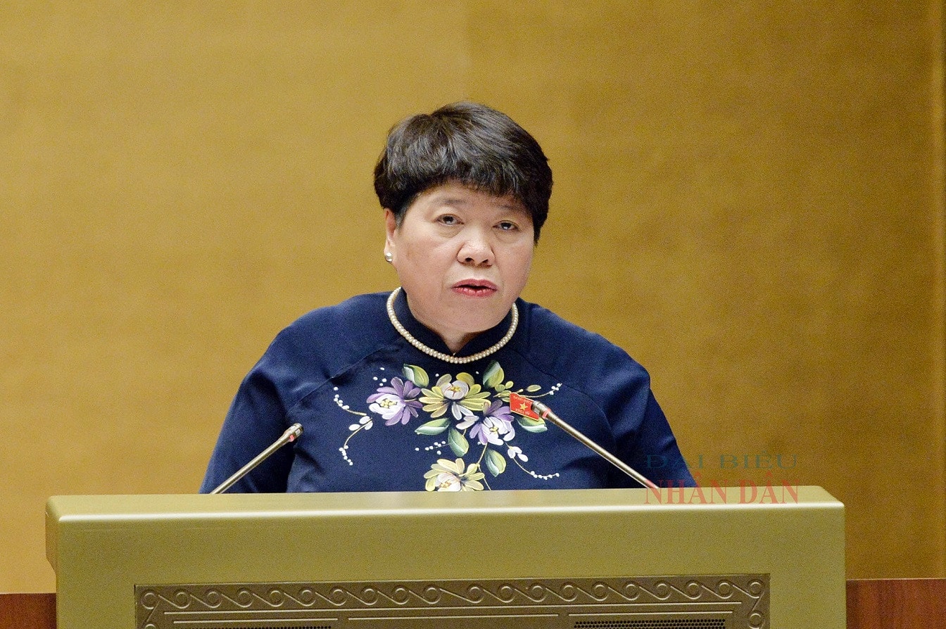 Chairwoman of the NA Committee for Social Affairs Nguyen Thuy Anh delivers a brief report verifying the Government’s report. Photo: Ho Long Vietnam completes 11 out of 20 gender equality targets: Minister -0
