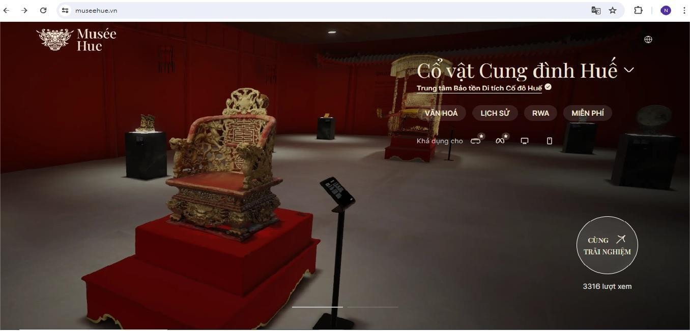 Không gian triển lãm văn hóa số đầu tiên trên metaverse tại museehue.vn - Ảnh chụp màn hình