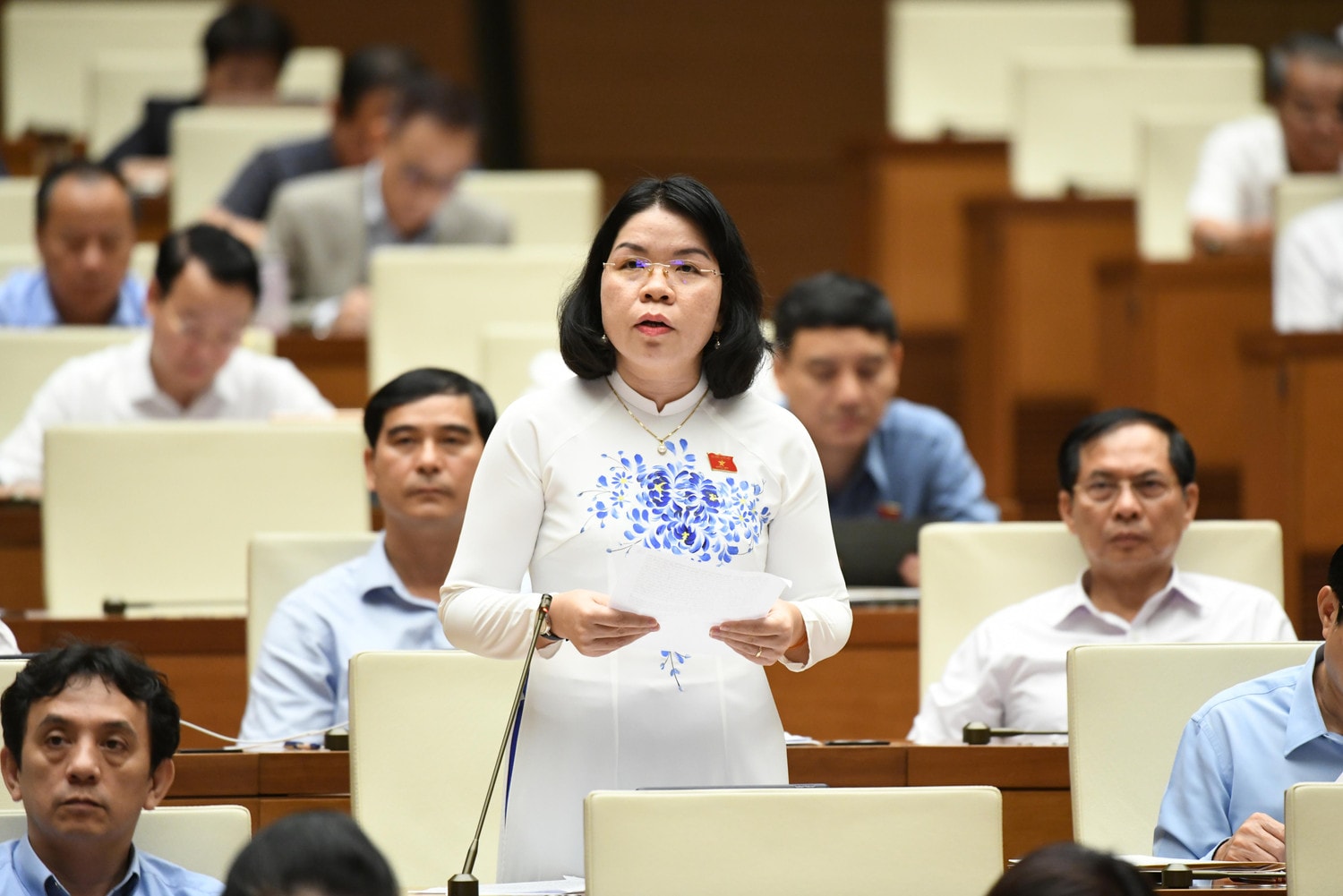 ĐBQH Nguyễn Thị Ngọc Xuân (Bình Dương) phát biểu. Ảnh: Lâm Hiển Cần một cam kết hành động rõ ràng trong thực hiện các quyết nghị của Quốc hội -0
